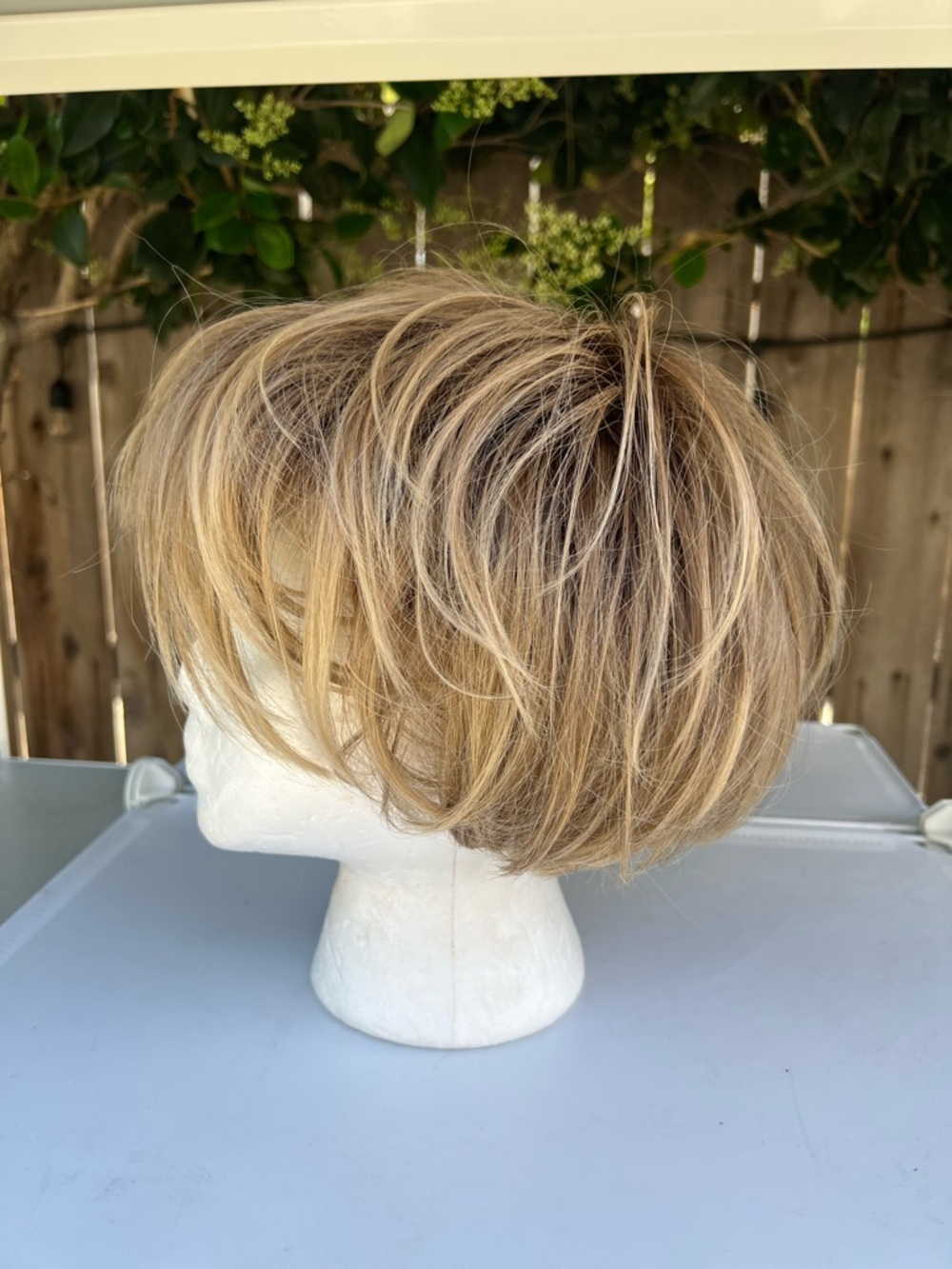 Short Layered Women’s Wig with Bangs in Honey Blonde - Picture 2 of 6